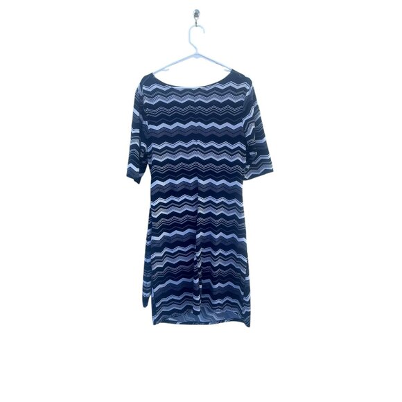 Karin Stevens Navy/White Chevron Knee Length Dress Size Large - Picture 8 of 10